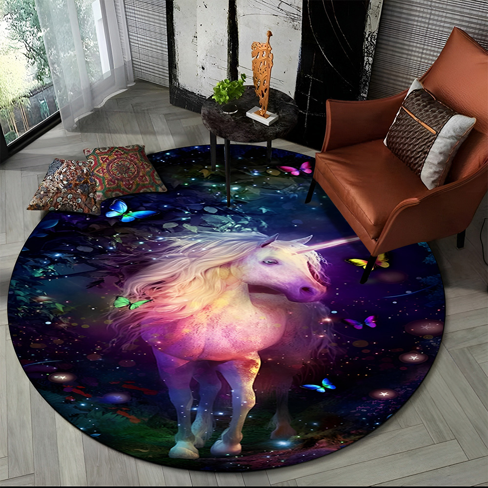 Outdoor Camping Games For Adults - Unicorn Cartoon Animal Round Carpet Rug