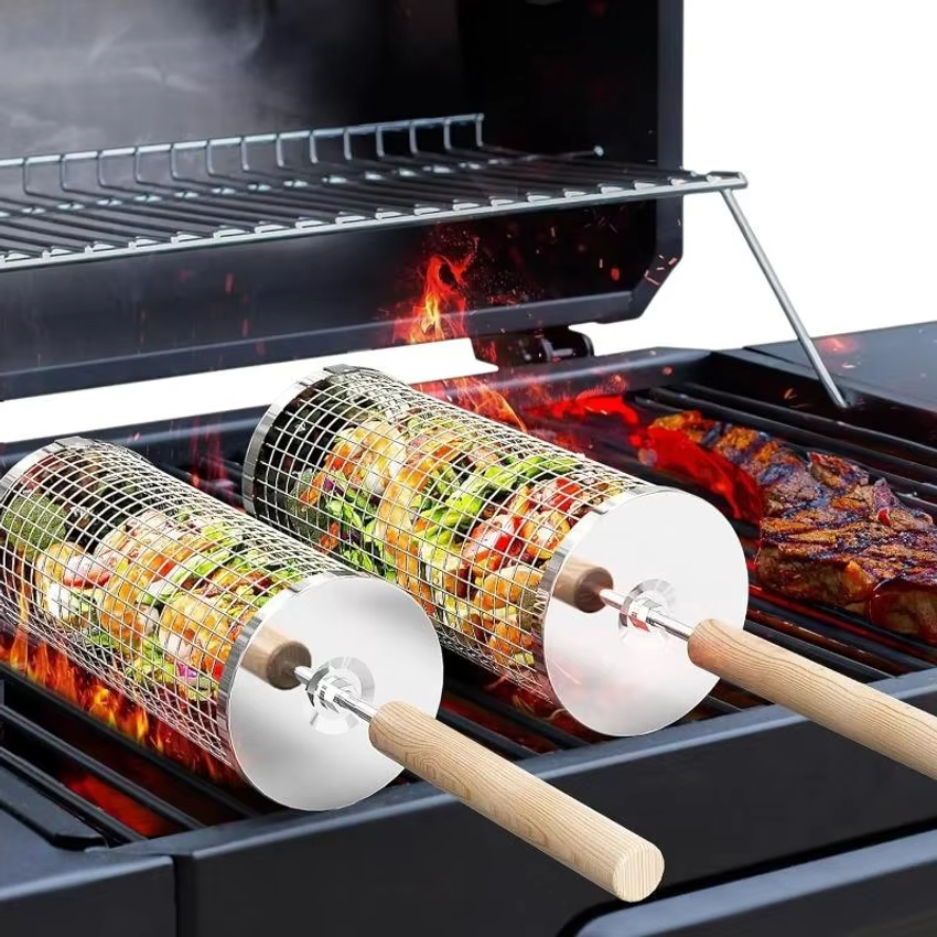 Outdoor Camping Grill - Round Barbecue Grill Basket Set, Stainless