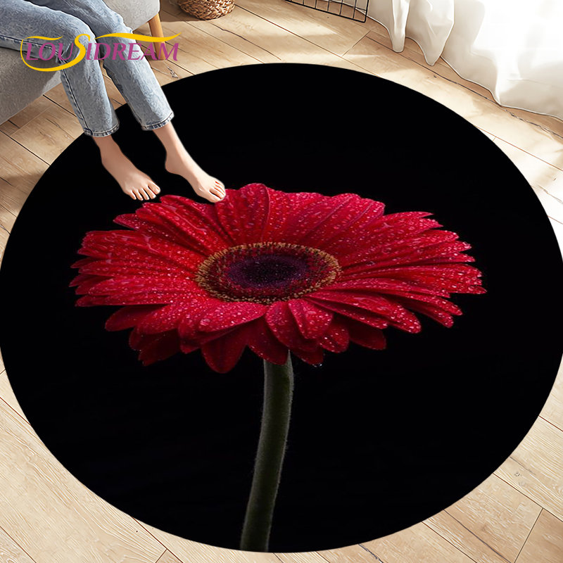Outdoor Camping Games For Adults - Nordic Flower Daisy Pattern Area Rug,Round