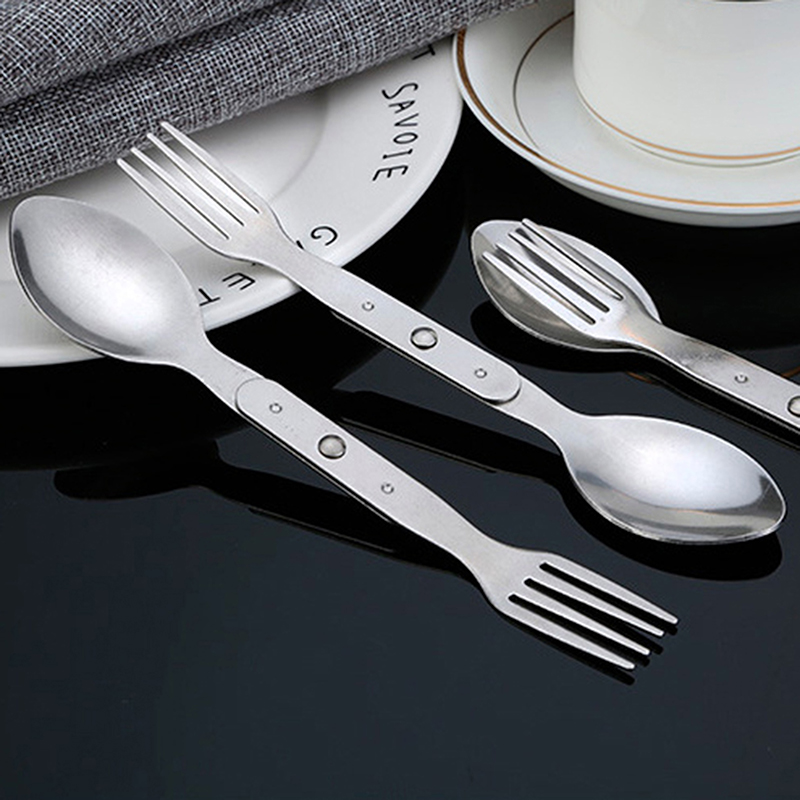 Outdoor Camping Kitchen Set - Outdoor Camping 2-in-1 Fork Dessert Spoon