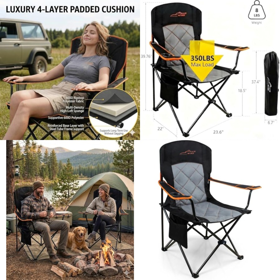 Camping Quad - Oversized Fully Padded Camping Chair, Heavy
