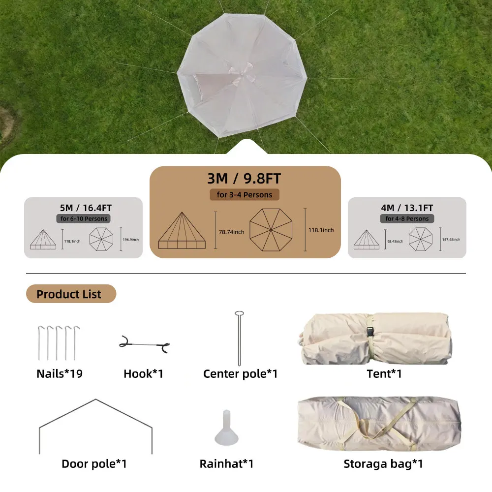 4 Season Bell Tent 9.8 FT, Bei – Outdoor Yurt Camping Bewertung und Preis